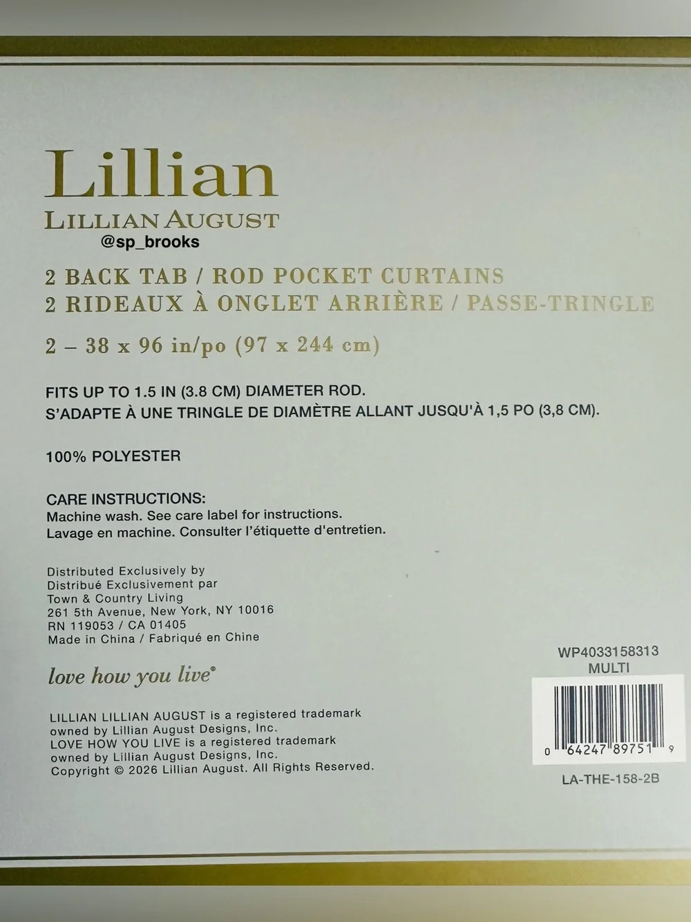 🎁2PC Lillian August Back Tab Rod Pocket Curtains - 36” x 96” - Multi